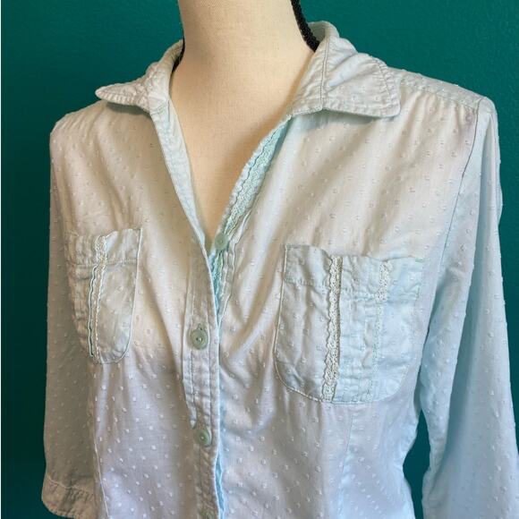 Woolrich Light Blue Dotted 100% Cotton Button Up Blouse Women's Medium - Picture 6 of 8